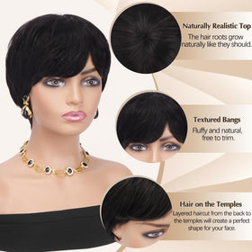 Sidaila Pixie Cut Wig layered-straight offers versatile styling from straight to curled.