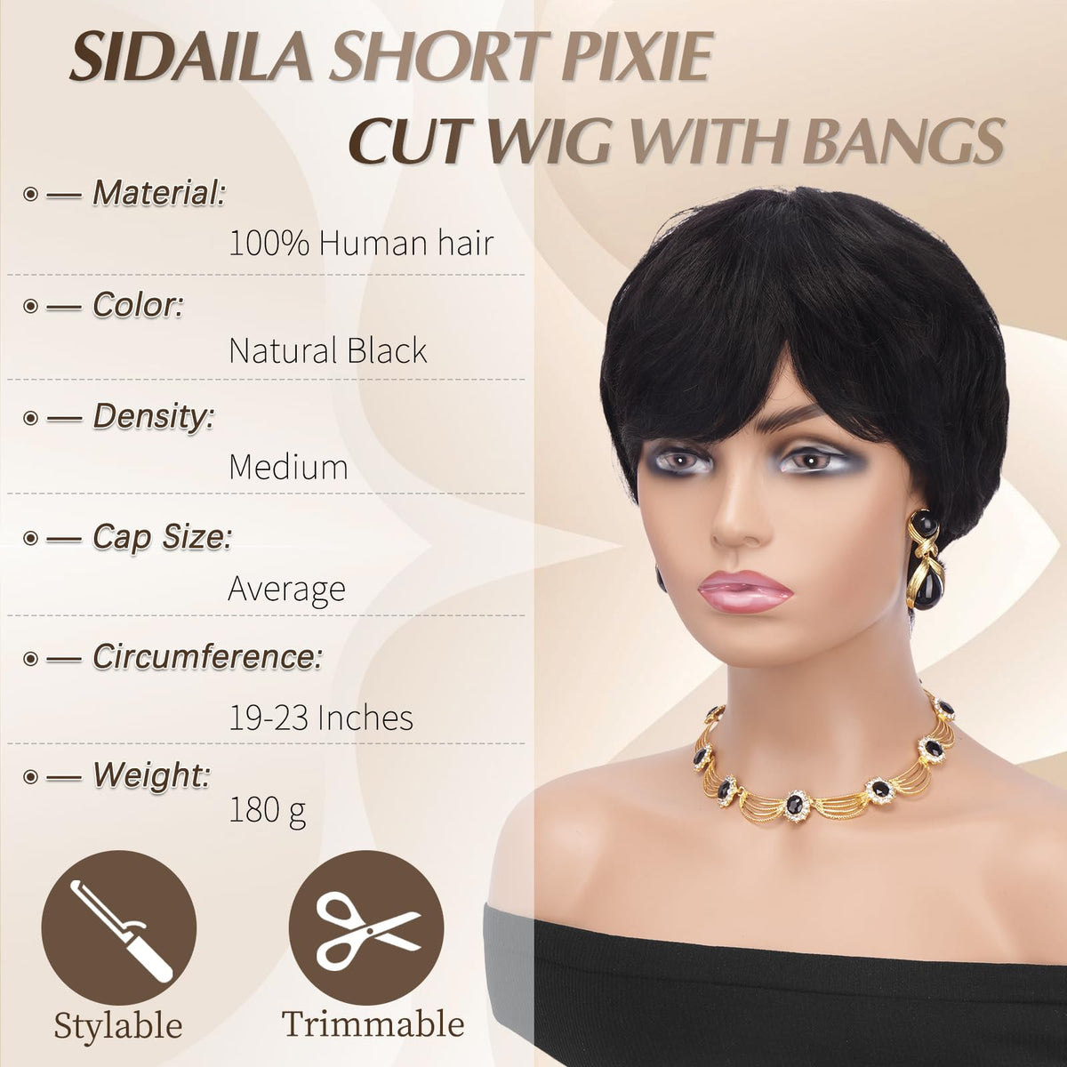 Sidaila Pixie Cut Wig None-Lace Front highlights clean hairline for a seamless blend.