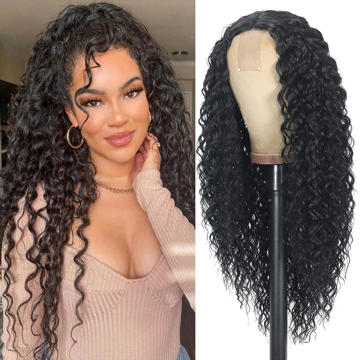Siddiuop curly wig 26-inch black waves for natural daily wear