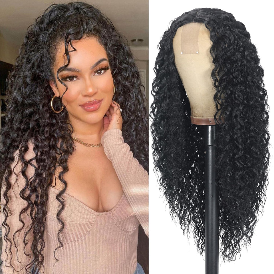 Siddiuop curly wig 26-inch black waves for natural daily wear