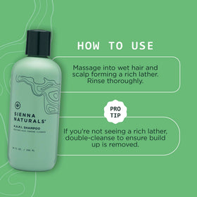 Sienna Naturals HAPI Shampoo pour illustrating even distribution for scalp refresh