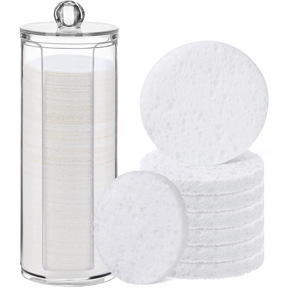 Sieral 120pcs compressed facial sponges with container for convenient daily cleansing.