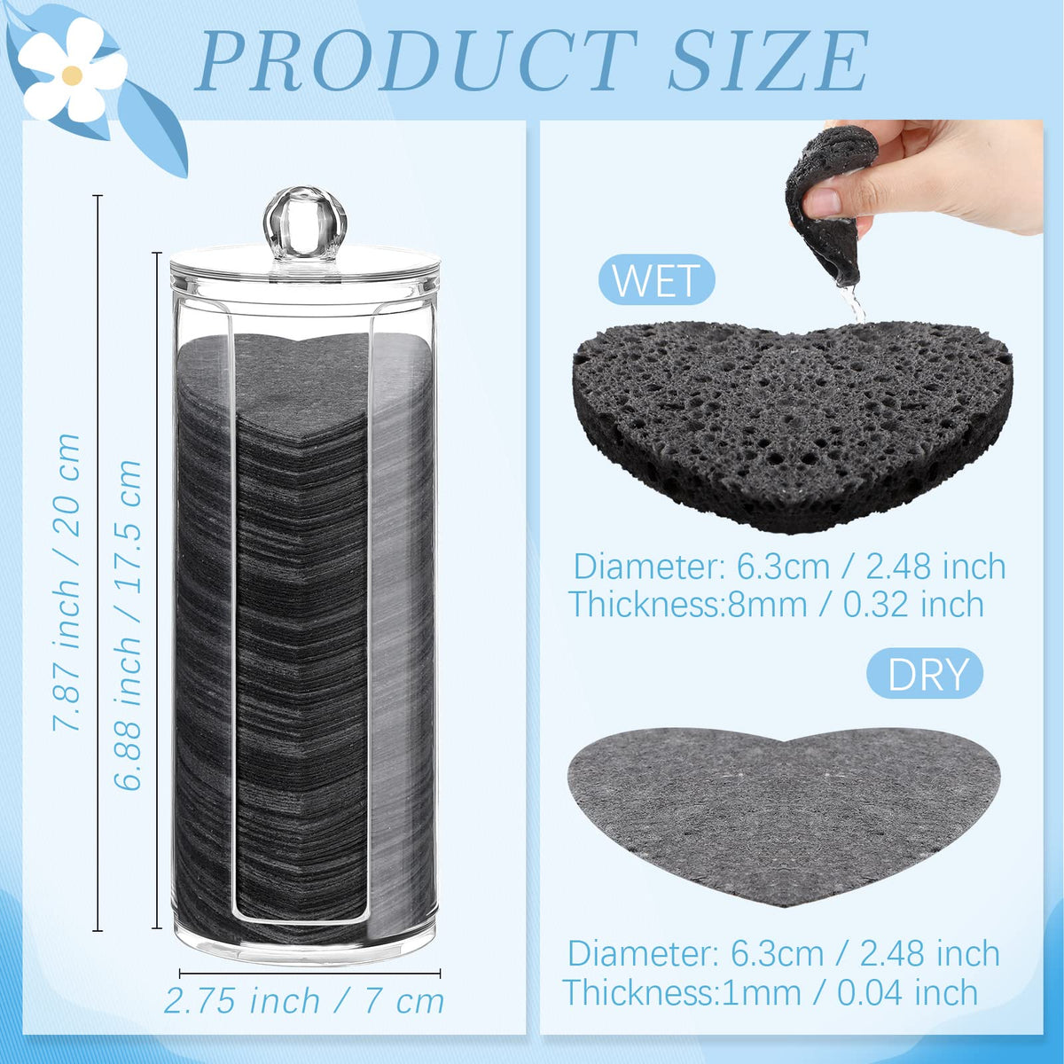 Sieral acrylic storage container for keeping sponges clean and dry.