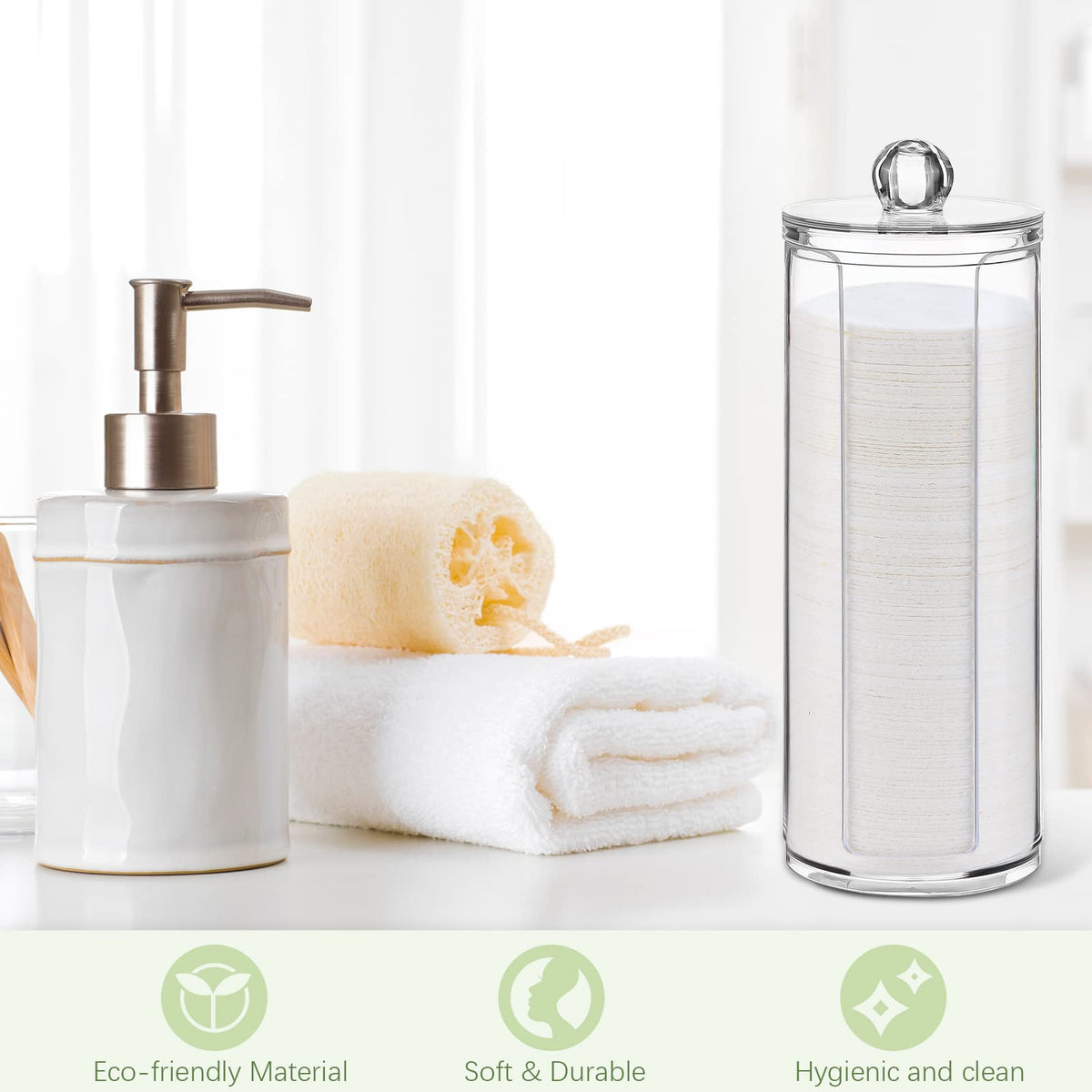 Sieral clear acrylic storage container keeps sponges dust-free.