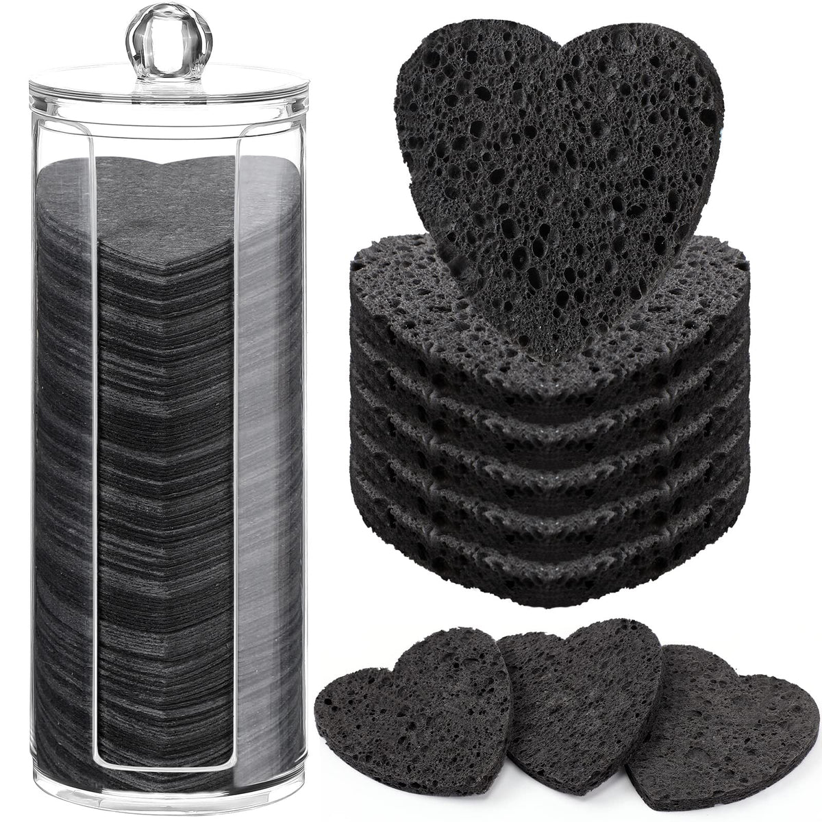 Sieral heart-shaped compressed sponges for gentle facial cleansing.