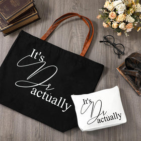 Sieral It's Dr Actually tote bag with leather handles, easy to carry.