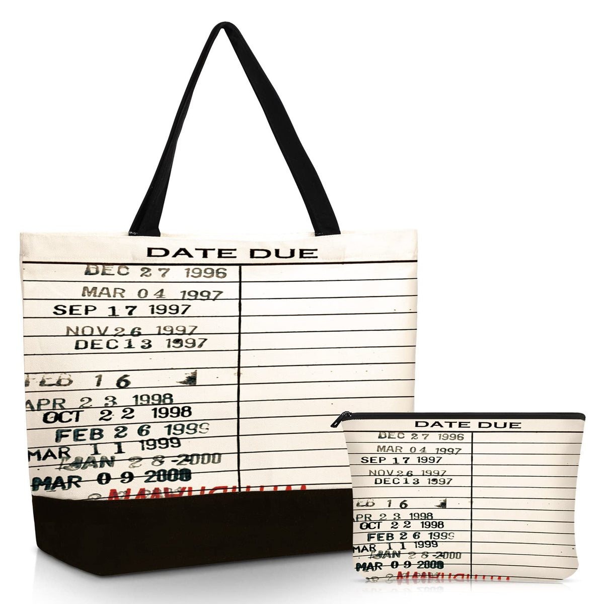 Sieral library card tote bag with vintage stamp design for book lovers.