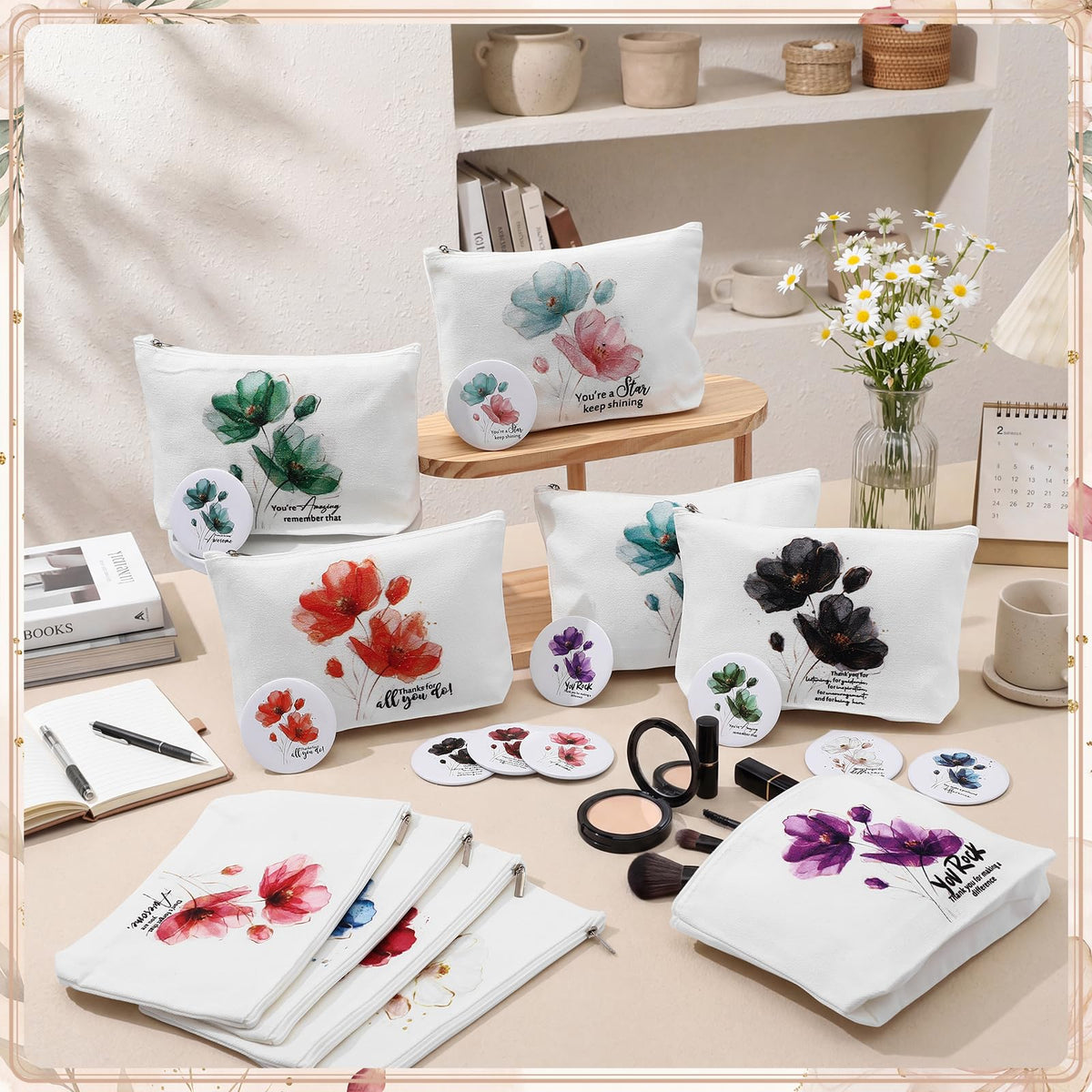 Sieral multicolor canvas bags, versatile for cosmetics or small items.