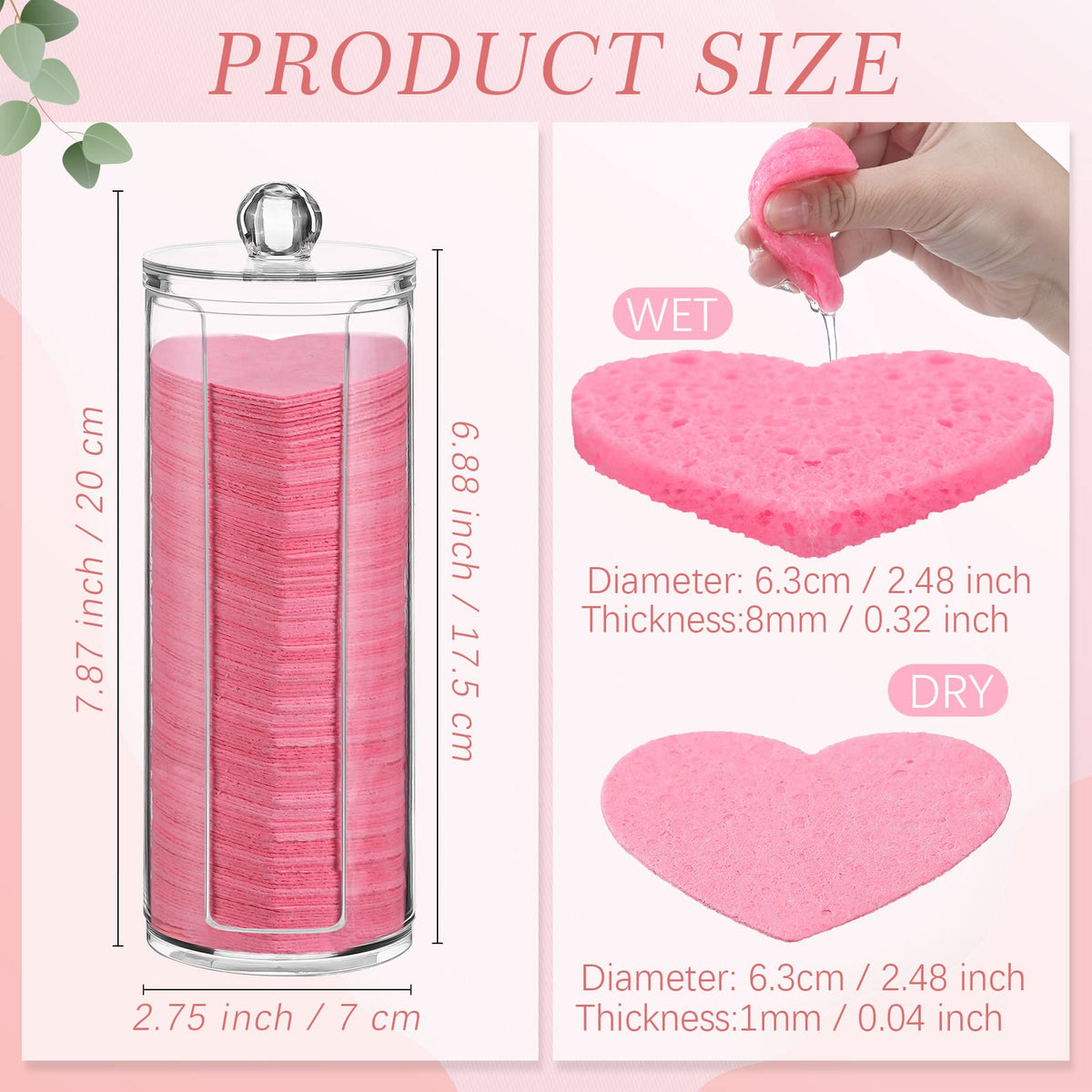 Sieral pink heart-shaped sponges expand when wet for thorough daily cleansing
