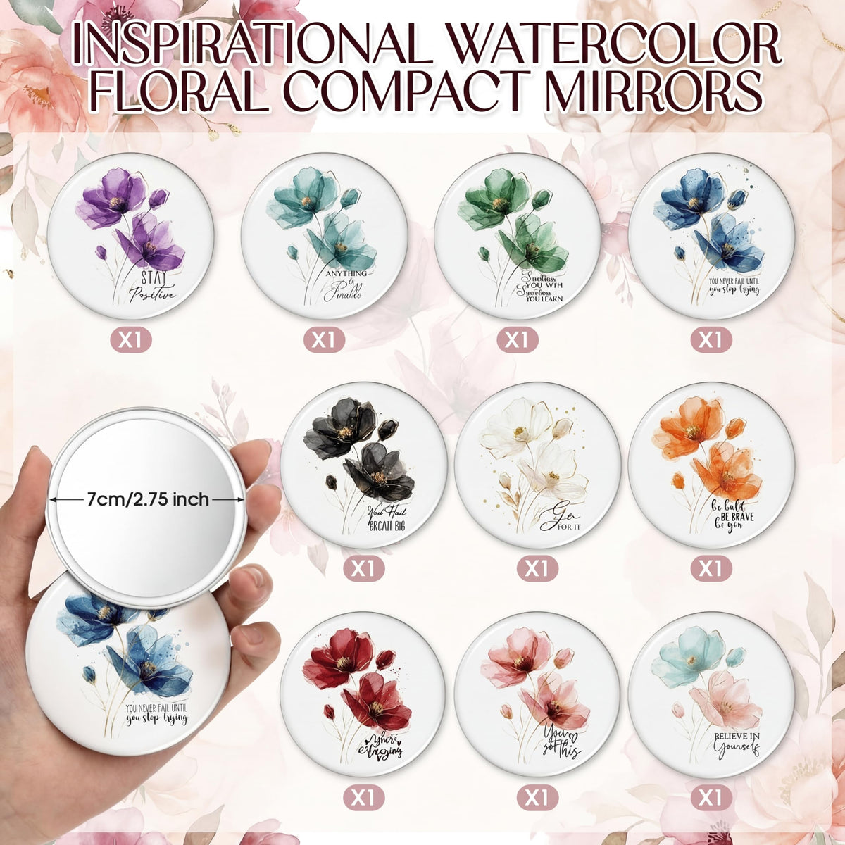Sieral compact mirror with pocket-friendly size for on-the-go touch-ups.