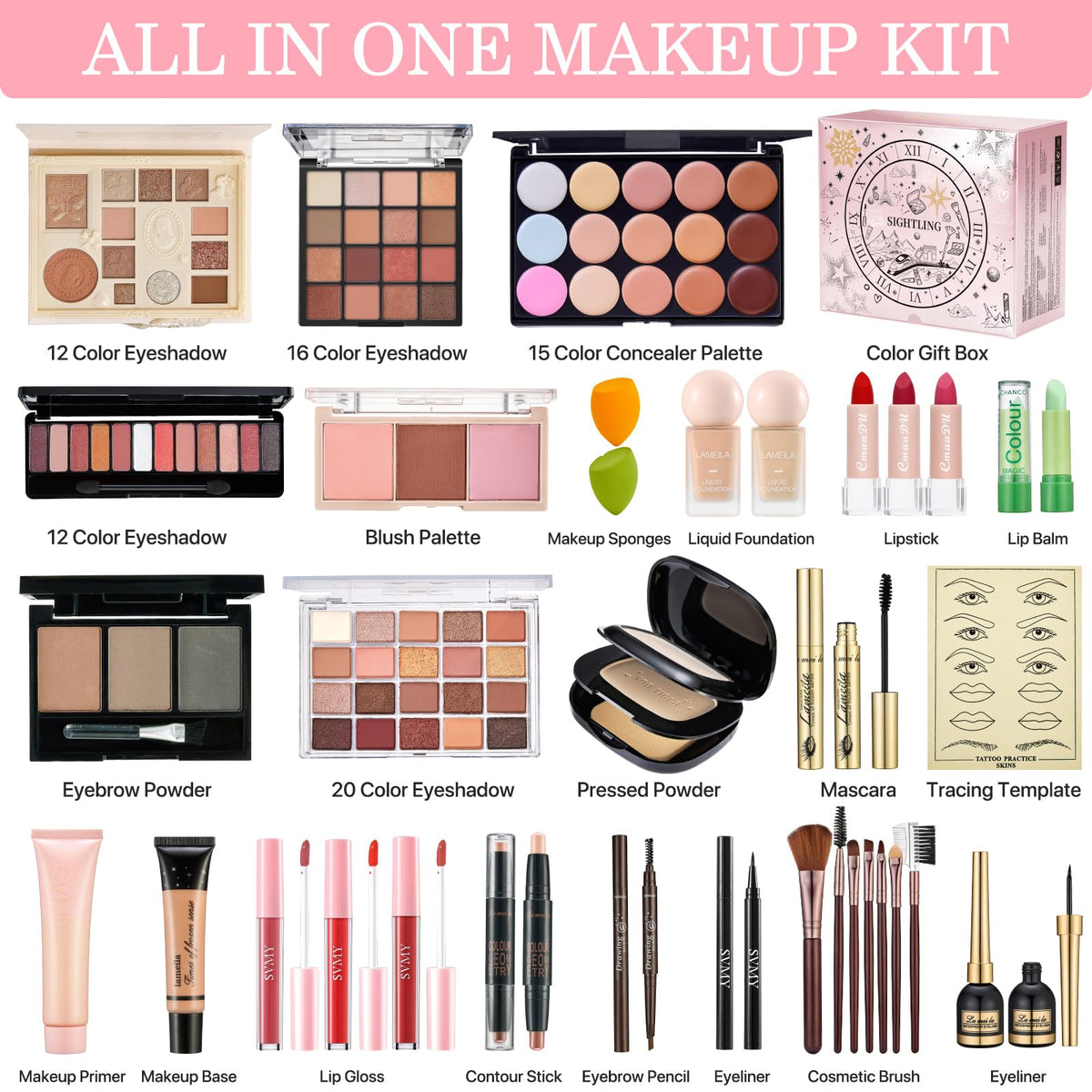 SIGHTLING makeup kit open-face palette displays vibrant colors for versatile daily looks.