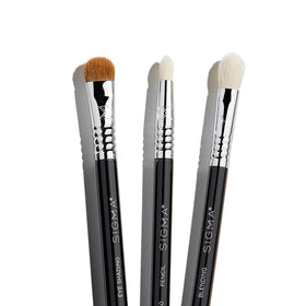Sigma Beauty Glam N Glow E25, E55, E30 brushes in use for precise blending