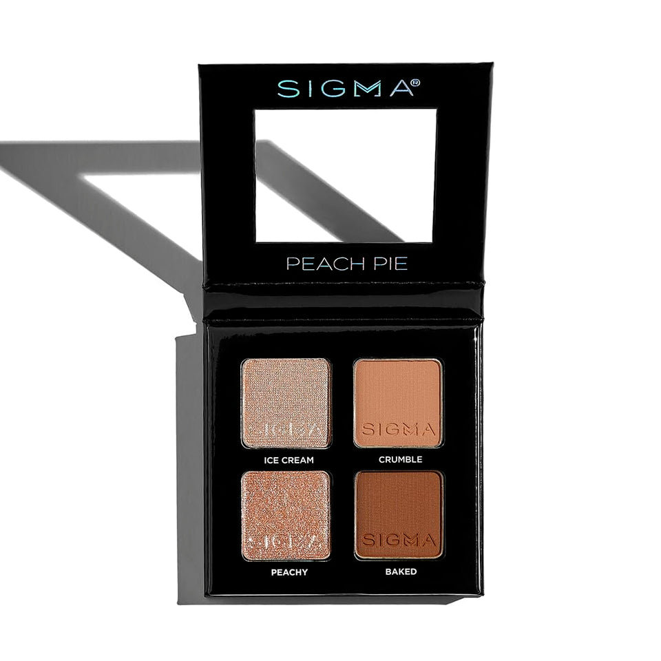 Sigma Beauty Peach Pie Eyeshadow Quad provides vibrant four-shade versatility for day-to-night looks.