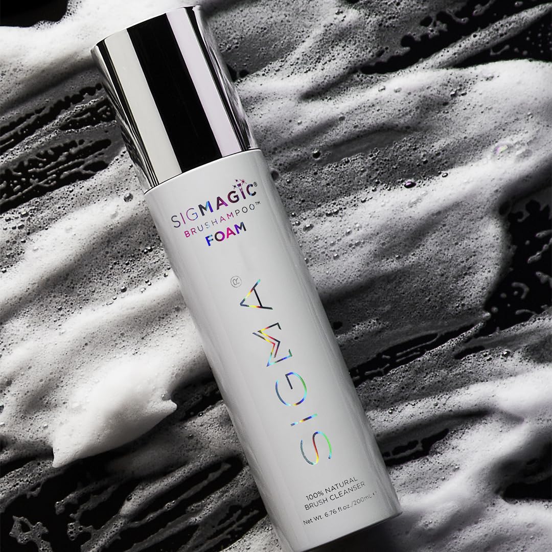 Sigma Beauty Sigmagic Foam applied to sponge to demonstrate cleansing action