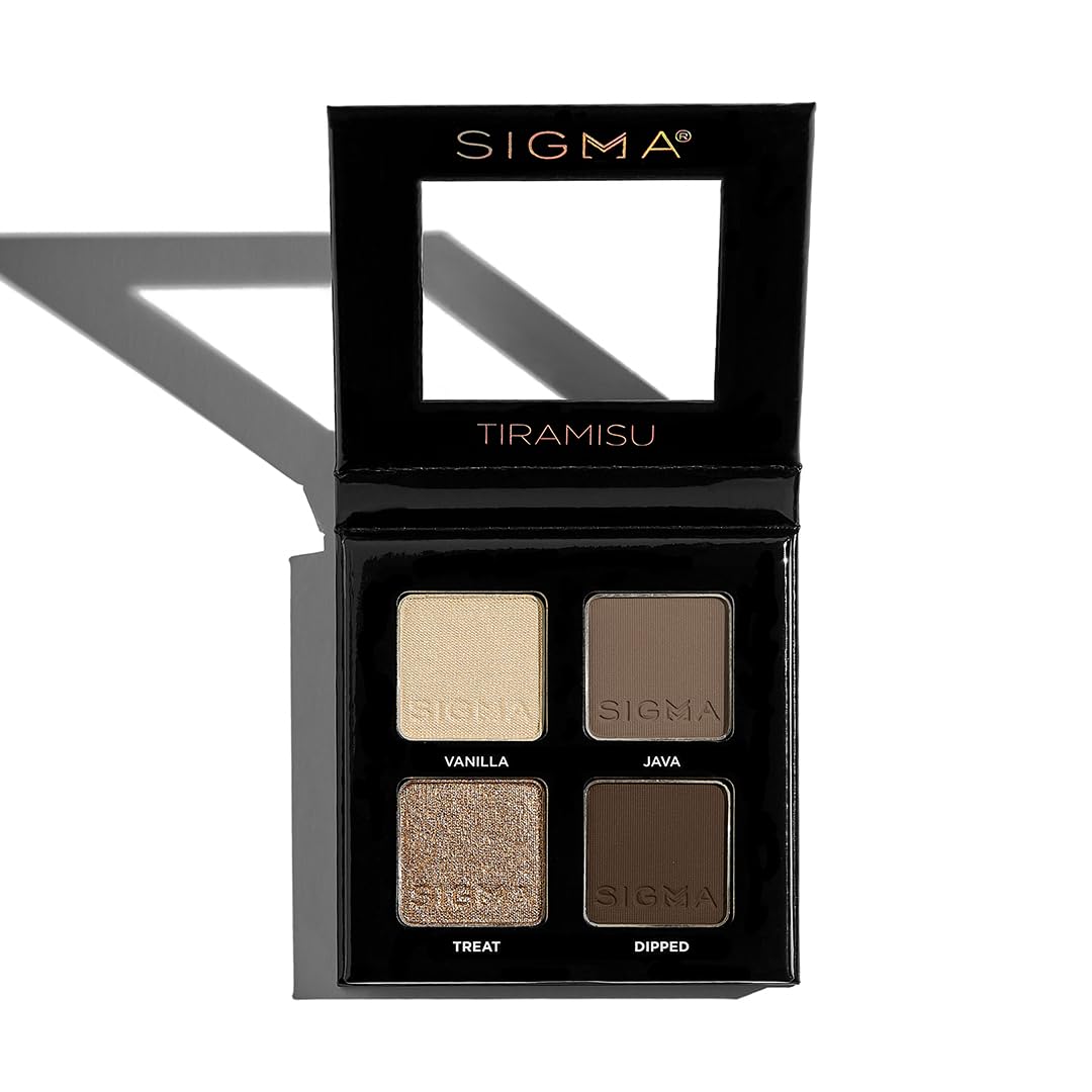 Sigma Beauty Tiramisu Eyeshadow Quad swatches reveal rich color with a buttery, blendable texture.