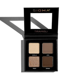 Sigma Beauty Tiramisu Eyeshadow Quad swatches reveal rich color with a buttery, blendable texture.