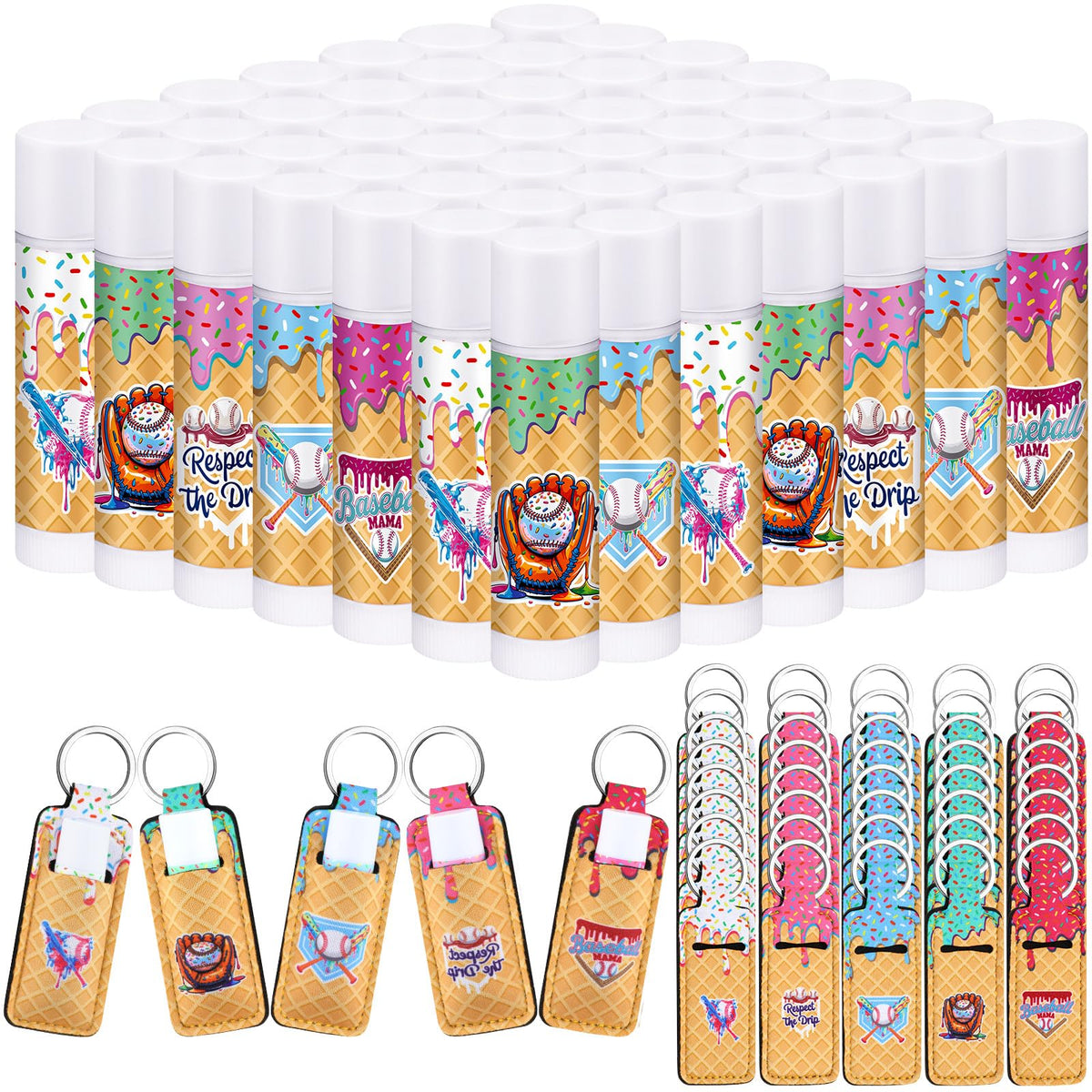 Siifert Baseball Drip Lip Balm 25-pack with playful ice cream drip design for team gifts.