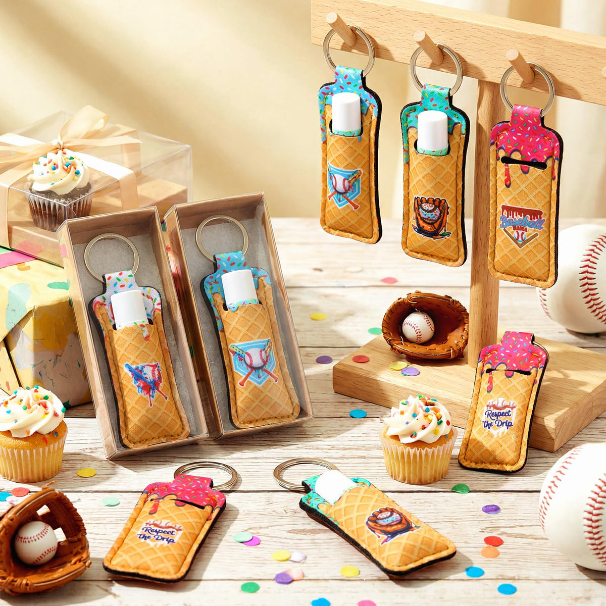 Multicolor baseball-themed packaging ideal for team gifts and party favors.