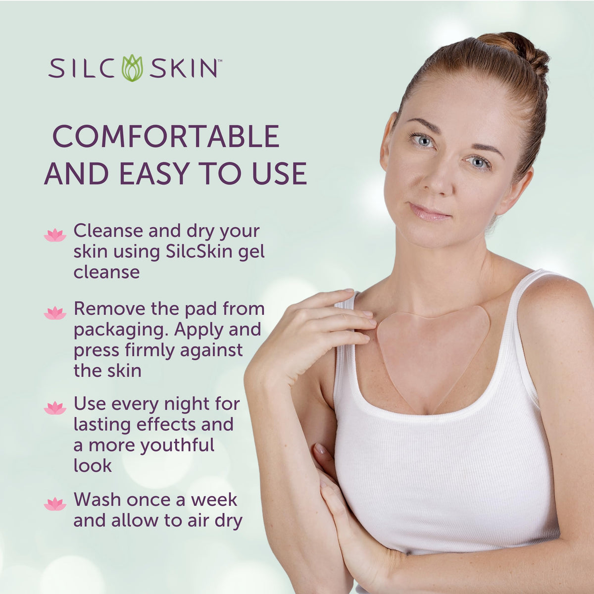 Silc Skin Decollette Pad placed over cream to boost absorption.