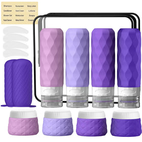 Silevoler travel bottles in purple with leakproof design for carry-on use.