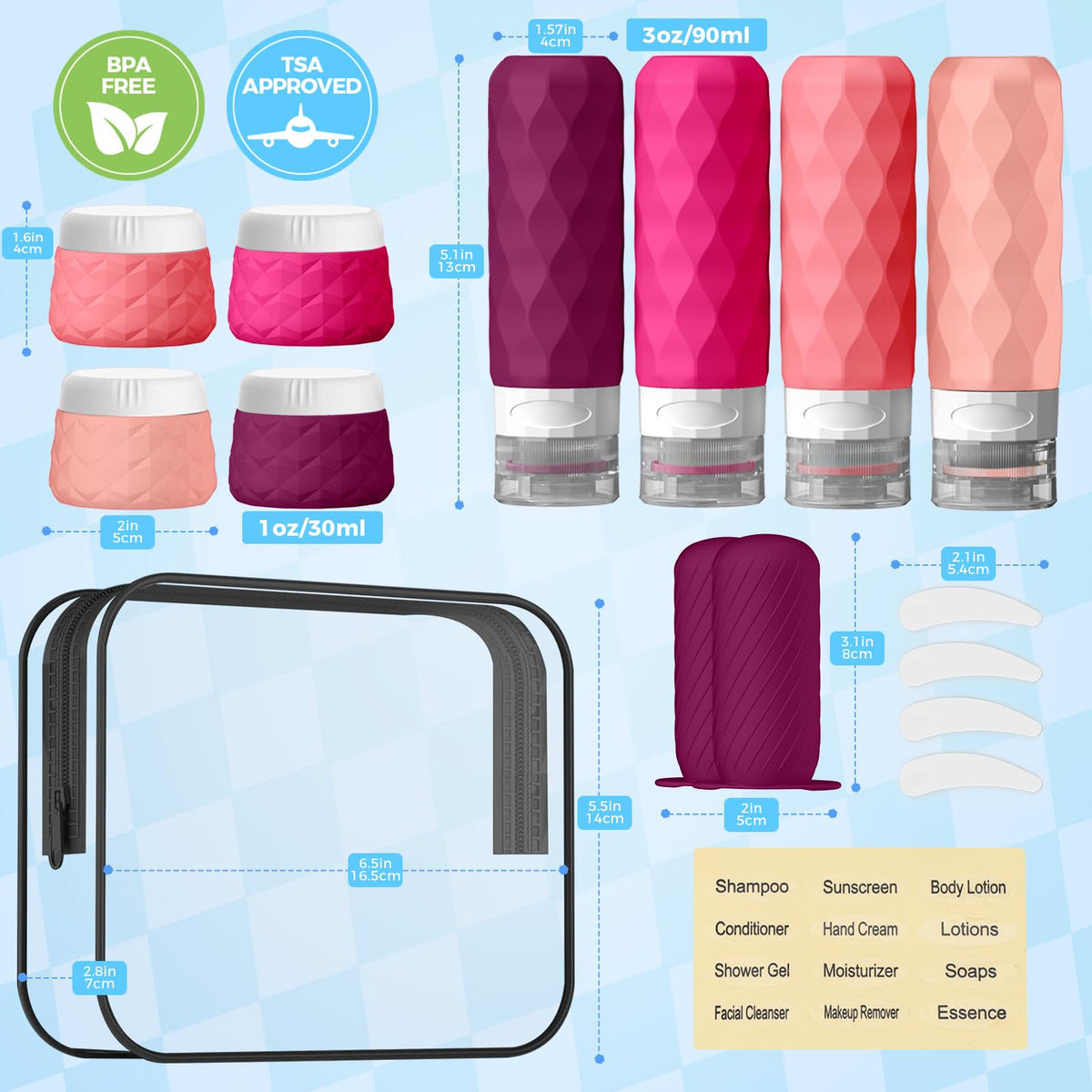 Silevoler travel creams and jars keep skincare neatly organized.