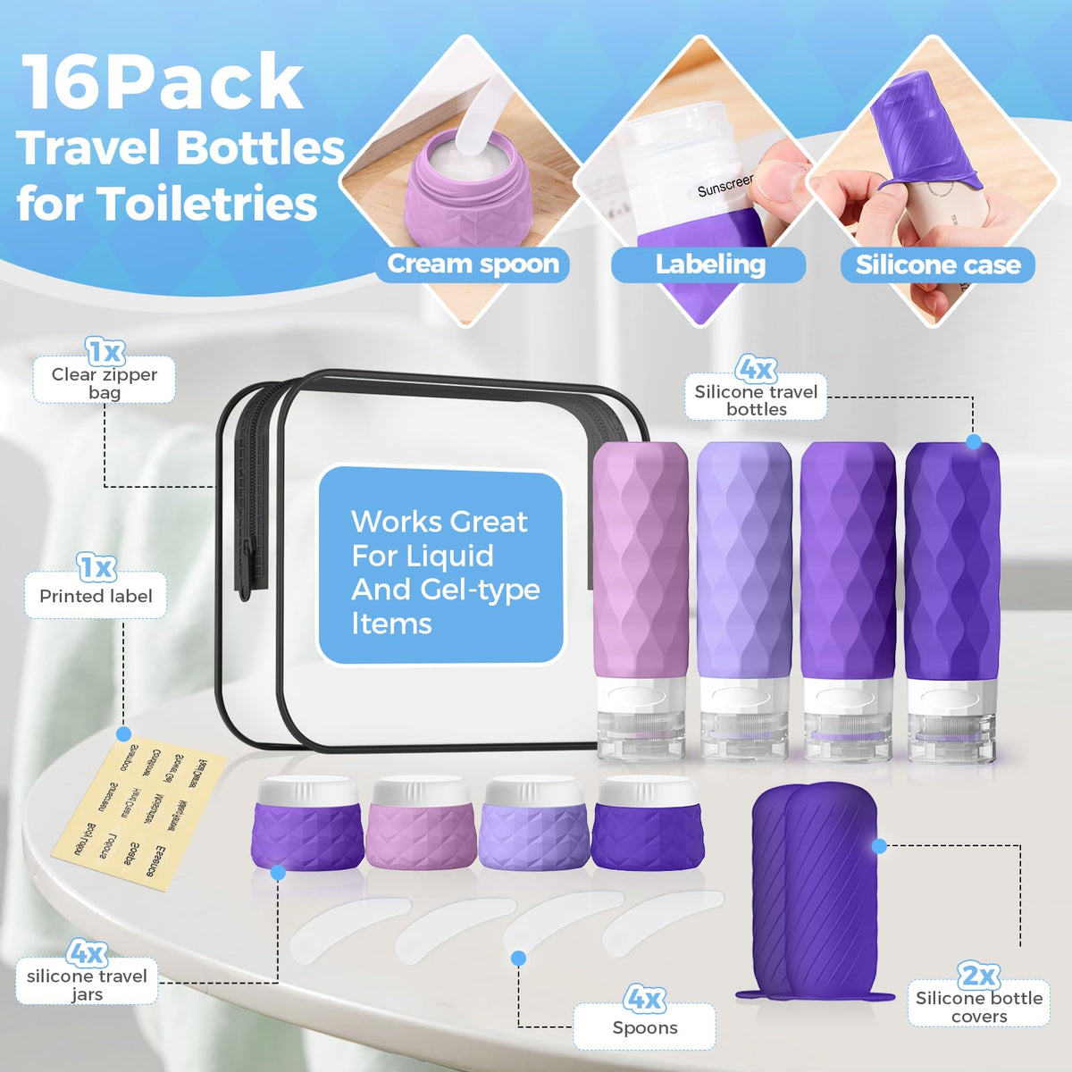 Silevoler travel spoons in purple for precise, mess-free dispensing.