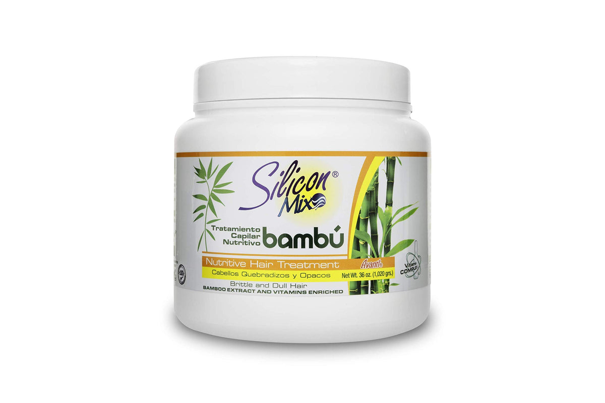Silicon Mix Bambu Nutritive Hair Treatment bottle, nourishing formula aids detangling and smoother styling.