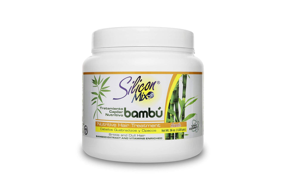 Silicon Mix Bambu Nutritive Hair Treatment bottle, nourishing formula aids detangling and smoother styling.