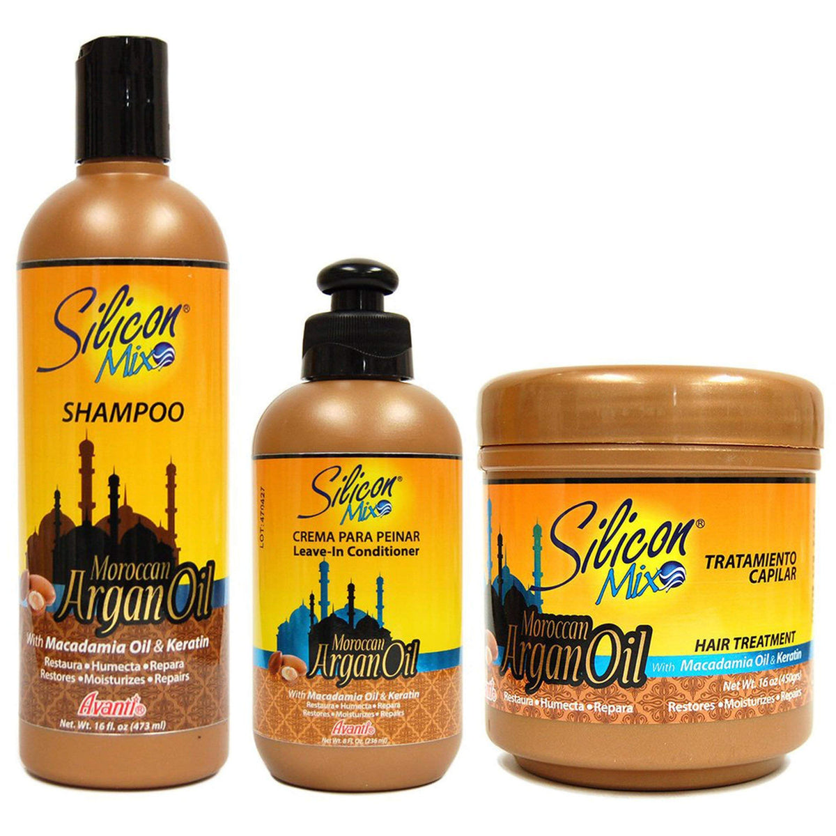 Silicon Mix Moroccan Argan Oil 3-in-1 Set bottle pour for smoother hair