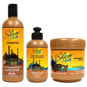 Silicon Mix Moroccan Argan Oil 3-in-1 Set bottle pour for smoother hair