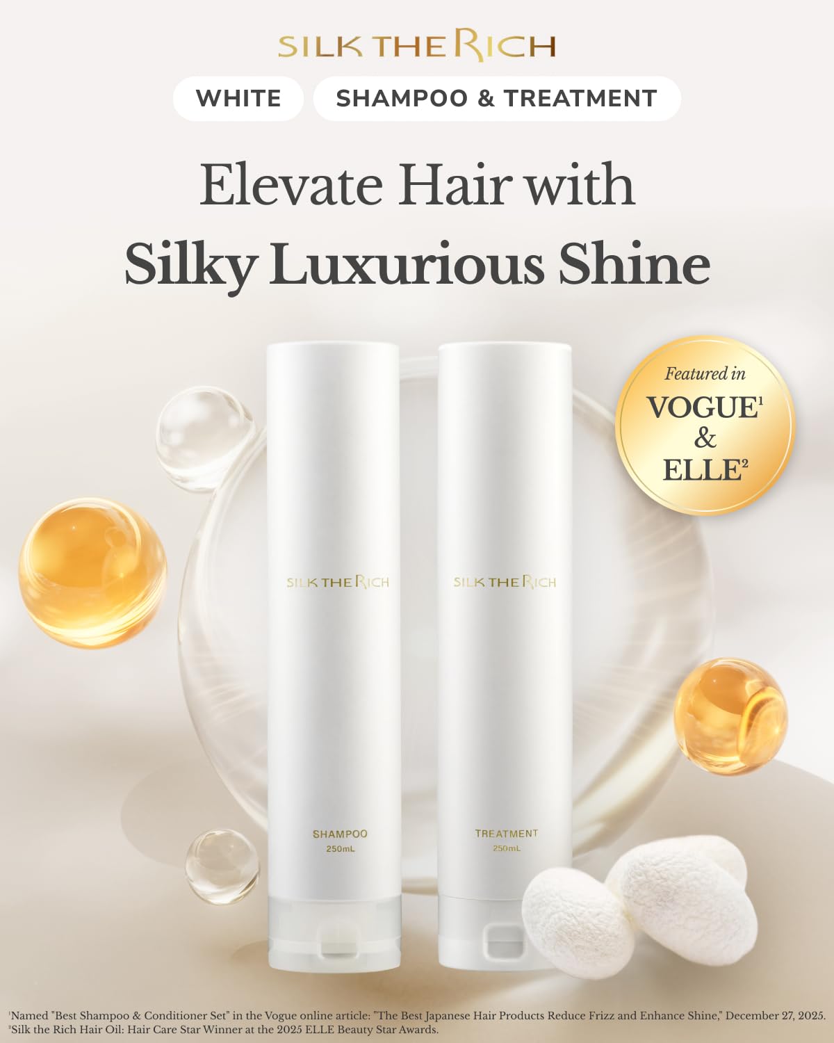 SILK THE RICH conditioner bottle side view for silky, manageable hair.