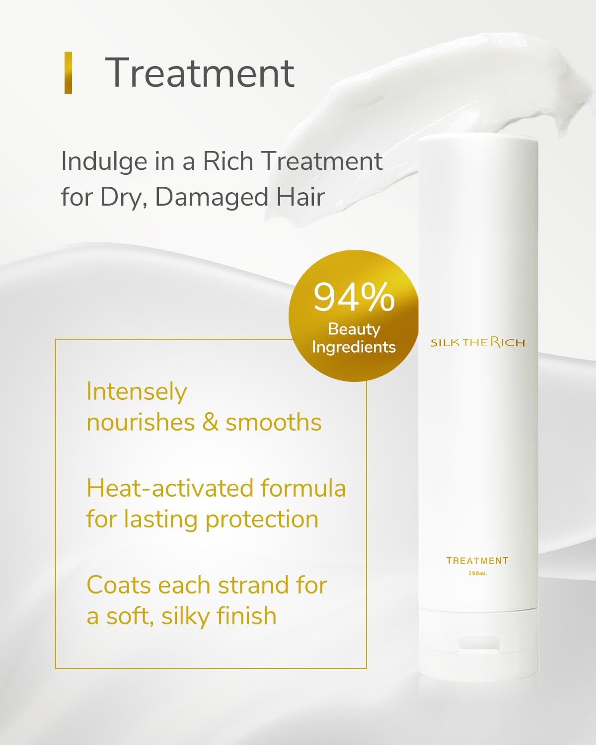 SILK THE RICH after-use hair shine and smoothness closeup.