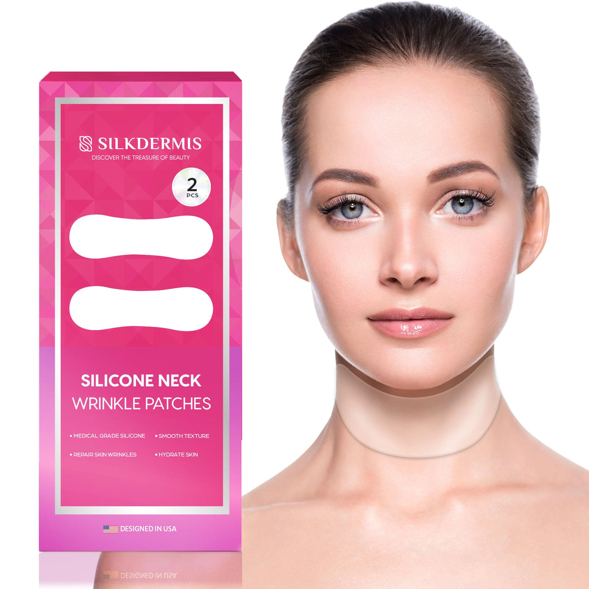 SILKDERMIS neck wrinkle patch in soft silicone for overnight wear on the neck