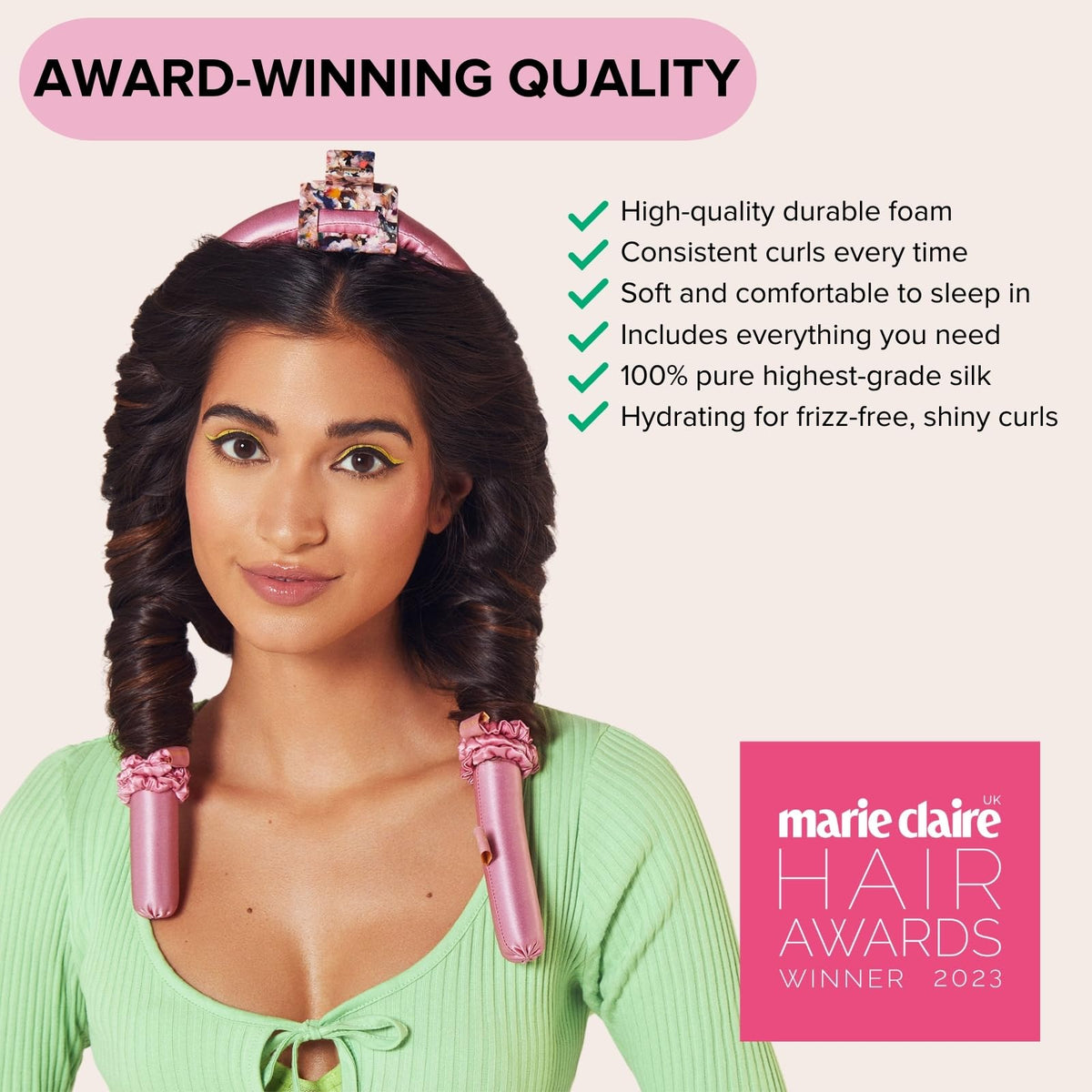 SILKE London curlers on head for night-time use and effortless wake-up