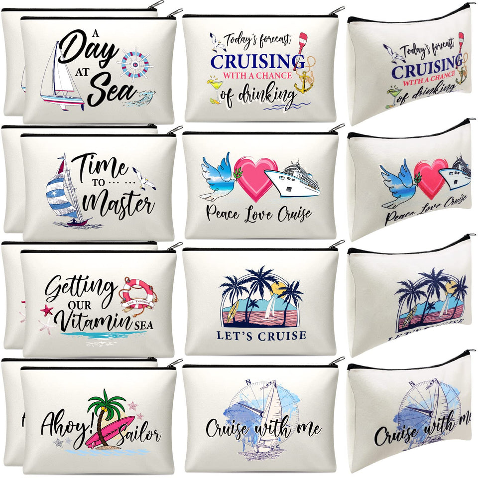 Silkfly cruise gift bags with varied patterns for stylish packing on voyages.