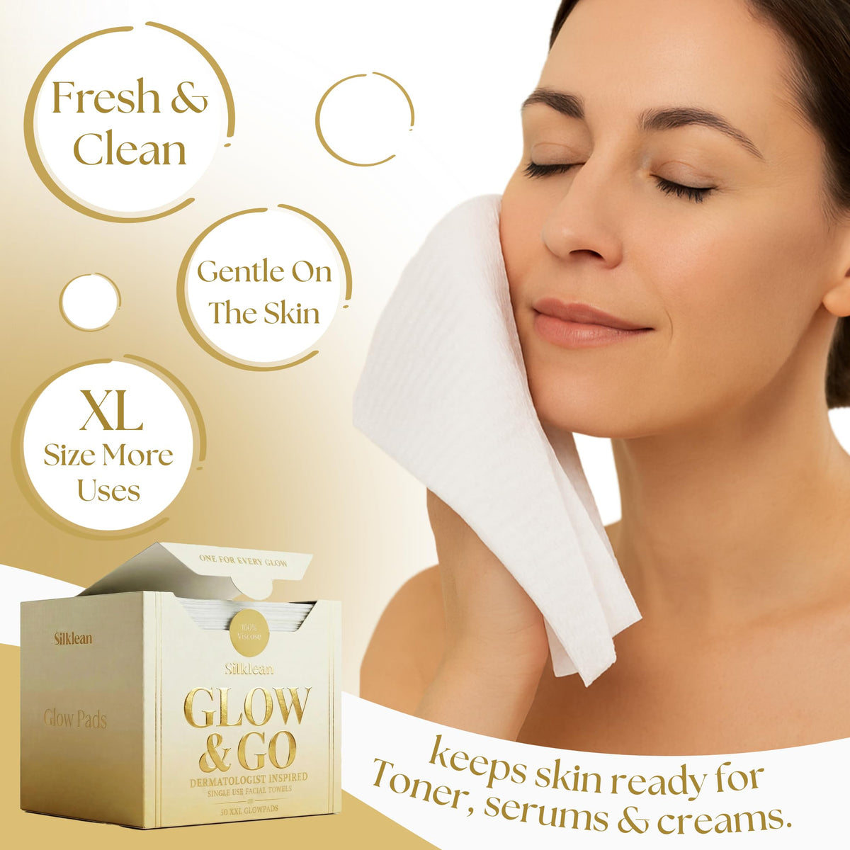 Silklean Glow & Go XL towel two-pack displayed on a counter.