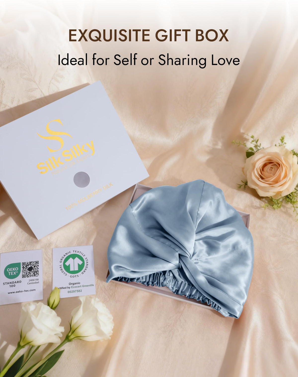 SilkSilky delicate hair protection bonnet guards strands overnight.