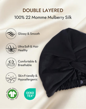 SilkSilky bonnet 6A-grade mulberry silk protects hair overnight.