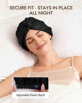 SilkSilky adjustable-fit bonnet with button for secure wear.