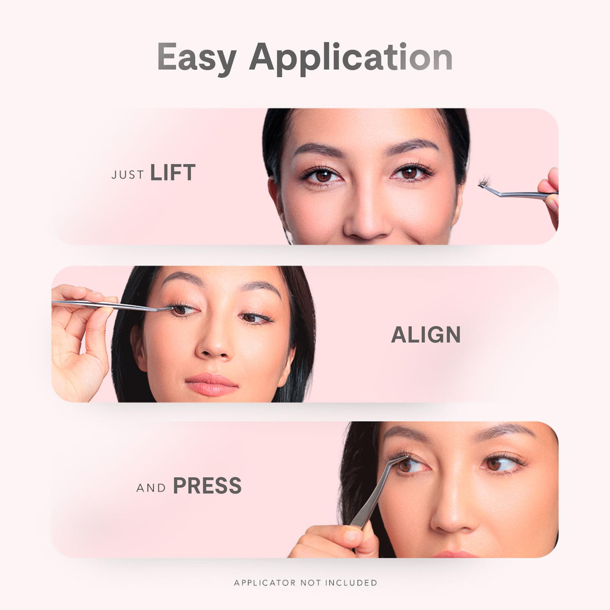Silly George clear-band lashes blend with natural lashes for a seamless look.
