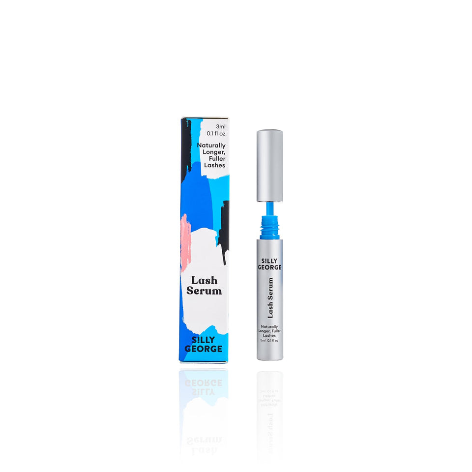 Silly George eyelash growth serum bottle close-up for premium lash care and growth support.