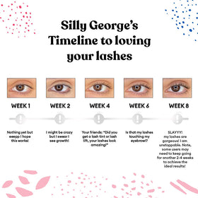 Silly George serum on lashes and brows demonstrating versatile enhancement.