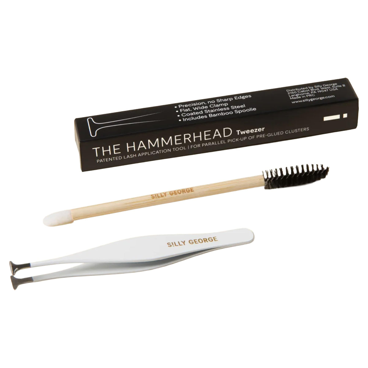 Silly George Hammerhead tweezer demonstrates precise cluster pickup for steady application.