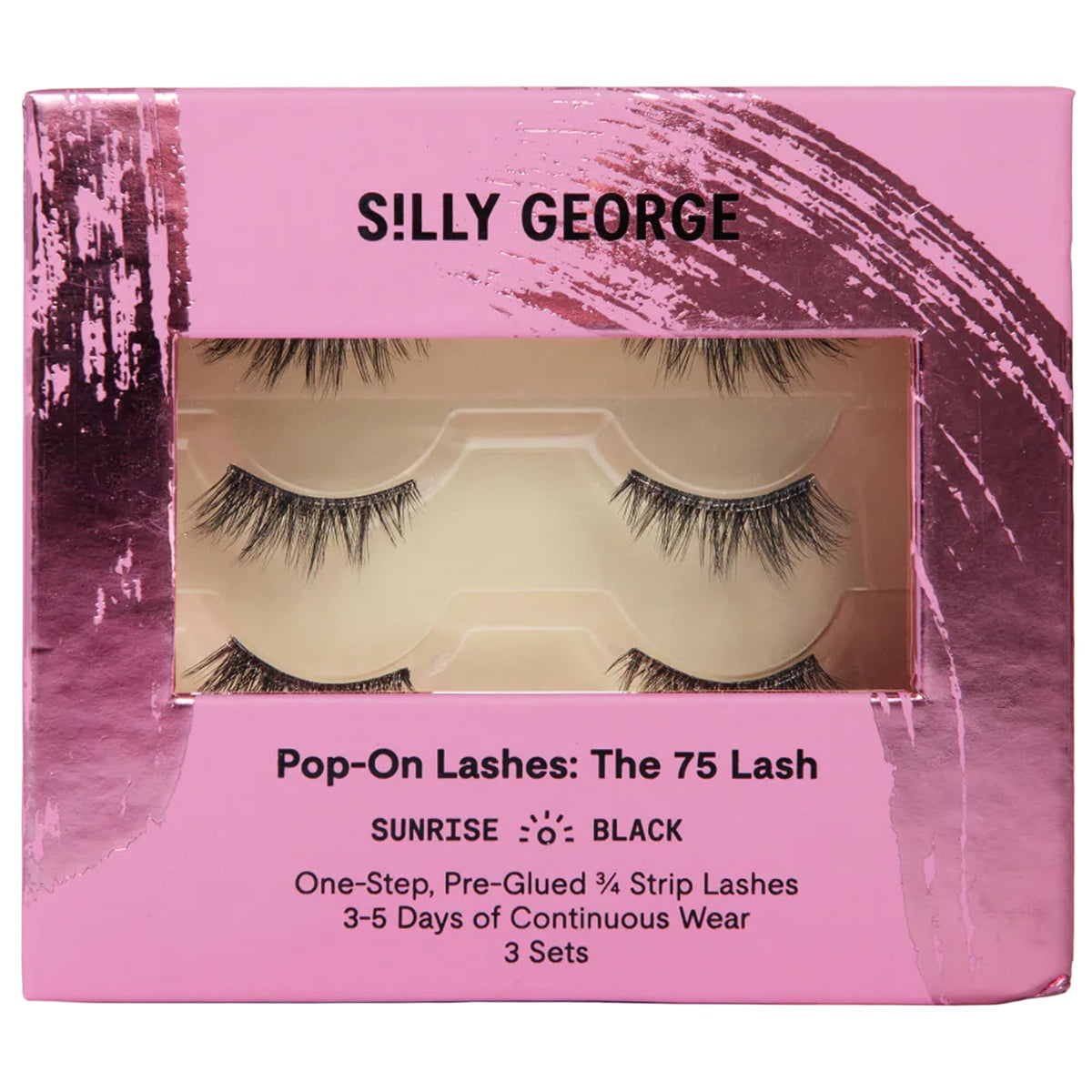 Silly George Pop-On 75 Sunrise pre-glued lashes for easy, mess-free application for everyday wear.