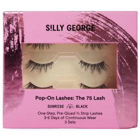 Silly George Pop-On 75 Sunrise pre-glued lashes for easy, mess-free application for everyday wear.