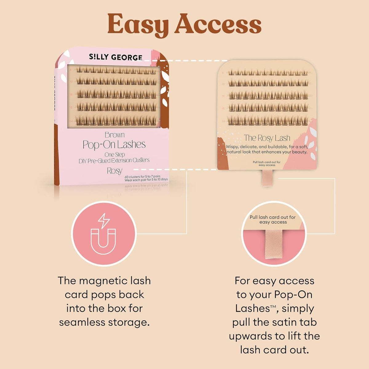 Silly George Pop-On Lashes packaging shows 60 clusters per pack.