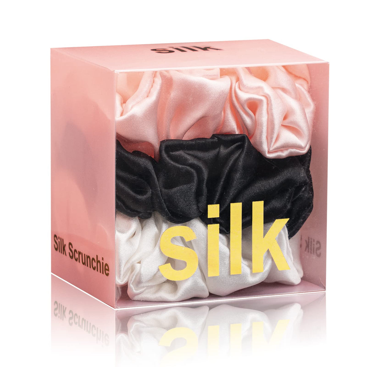 Silmer Silk Scrunchie black around ponytail, gentle on hair and frizz prevention