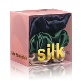 Silmer silk scrunchie navy blue close-up shows smooth texture for gentle hair care