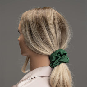 Silmer silk scrunchie ponytail demonstrates secure, neat styling