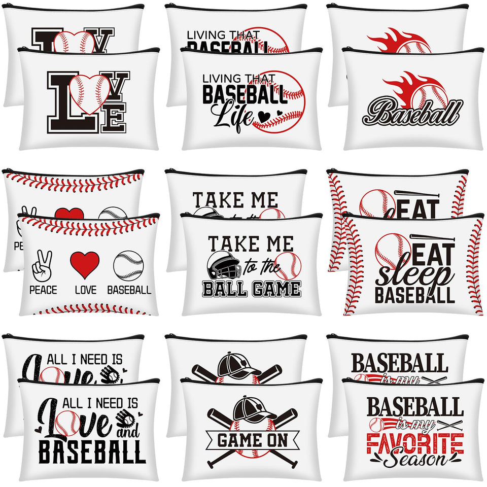 SilTriangle baseball makeup bag with zipper for secure on-the-go storage.